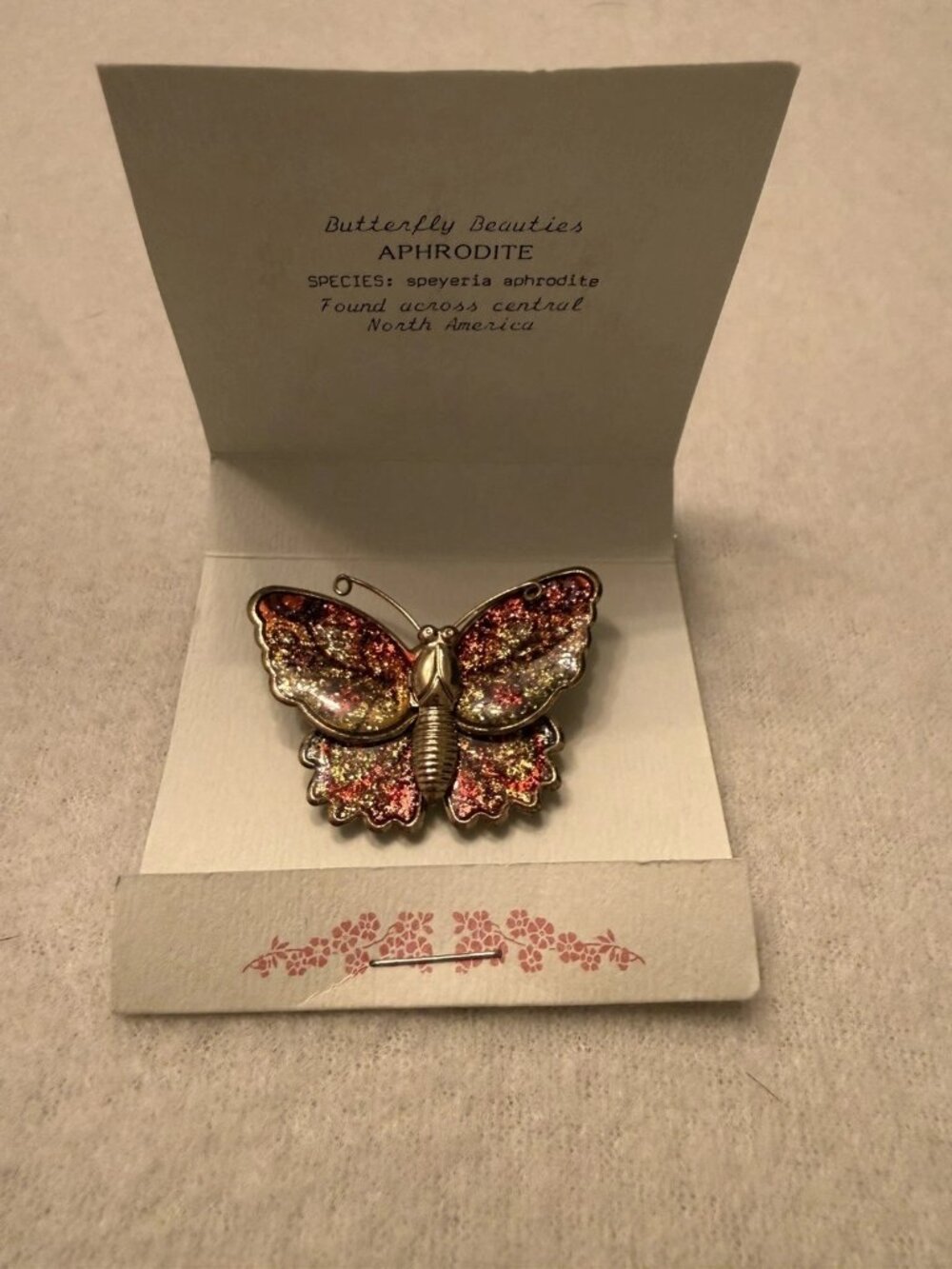 Vintage Butterfly Beauties Aphrodite Fritillary Butterfly Brooch Pin w Card